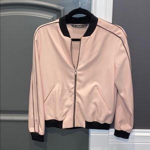 Zara light pink jacket with black trim